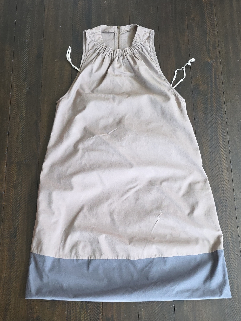 Brunello Cucinelli Sleeveless Two-Tone Shift Dress Beige Gray Cotton Silk Sz S